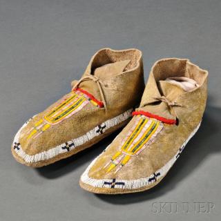 Appraisal: Central Plains Beaded and Quilled Man's Moccasins c last quarter