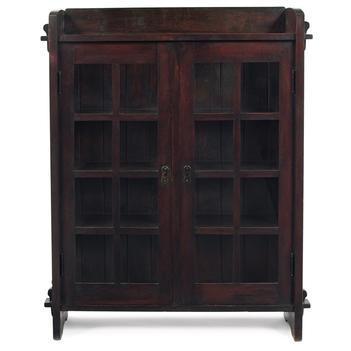 Appraisal: Early Gustav Stickley bookcase two doors with mitered mullions and