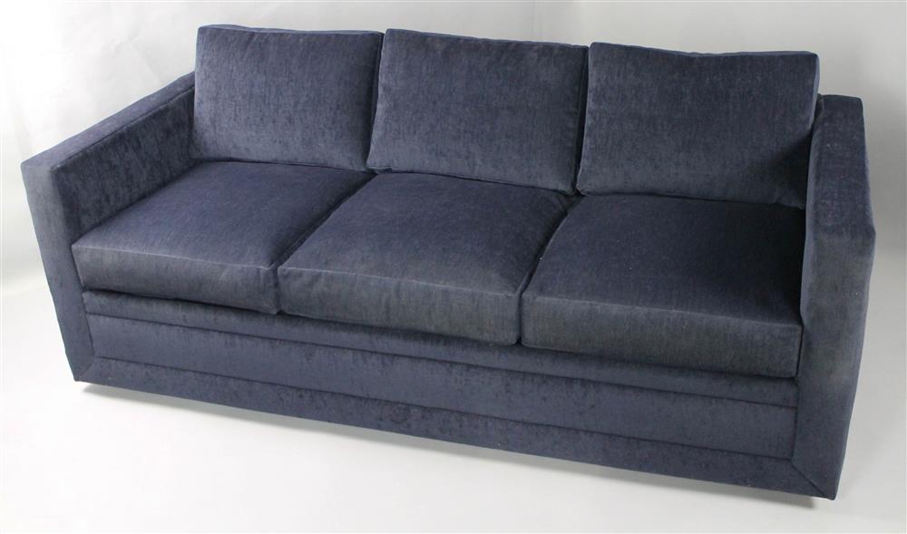 Appraisal: INDIGO BRUSHED VELVET SOFA BED straight low back with loose