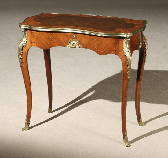 Appraisal: George III Style Ormolu Mounted Parquetry and Marquetry Tulipwood and