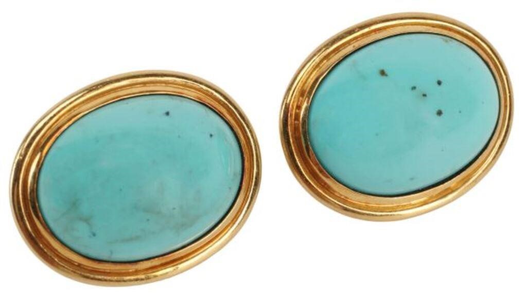 Appraisal: pair Estate yellow gold earrings each with a turquoise cabochon