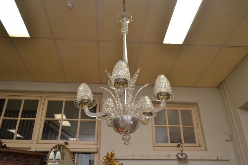 Appraisal: A 'S VENETIAN HAND BLOWN FIVE BRANCH CHANDELIER A 'S