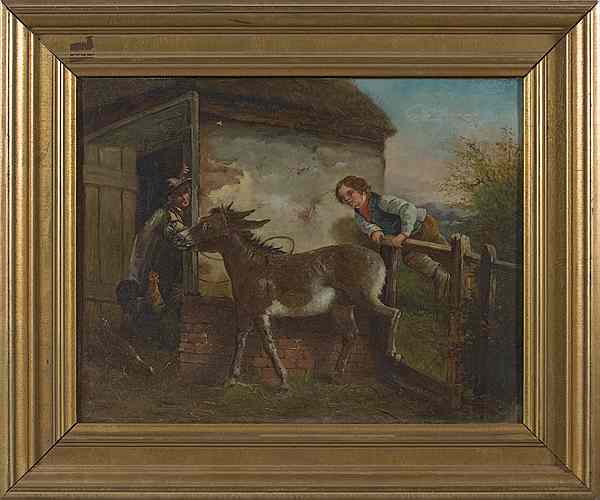 Appraisal: Continental Genre Scene with Donkey Oil on Canvas Continental th