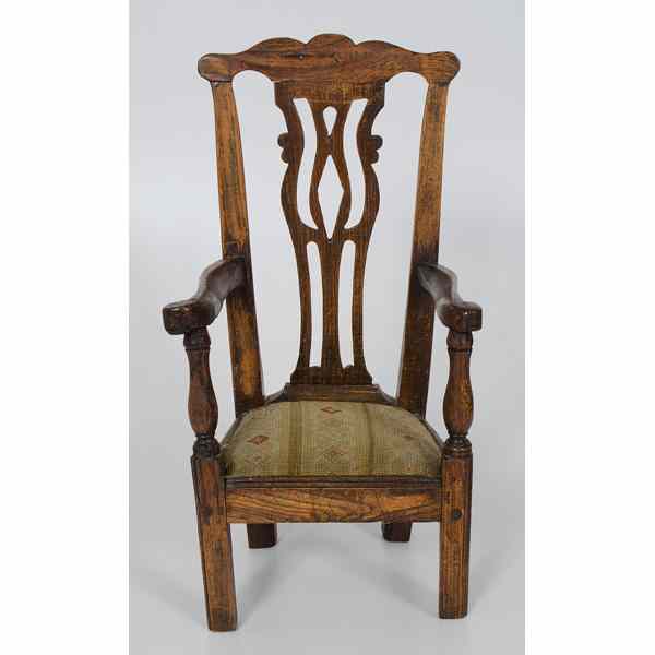 Appraisal: Miniature Provincial Oak Chippendale Armchair American or English th century