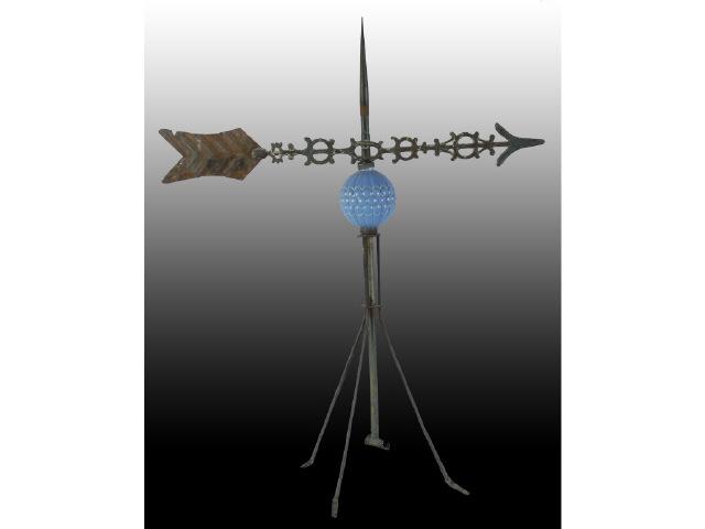 Appraisal: Ornate Arrow Weathervane Description Circa Blue milk glass lightening ball