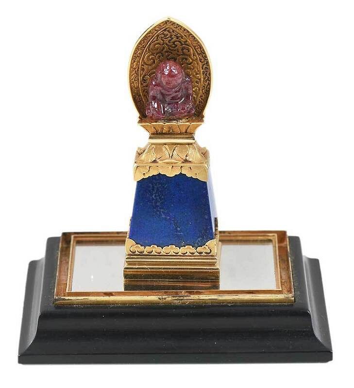 Appraisal: Miniature Carved Gold and Gemstone Buddha possibly ruby carved Medicine