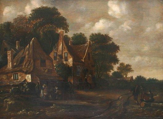 Appraisal: CIRCLE OF SALOMON ROMBOUT Dutch Village Scene with Figures OIL