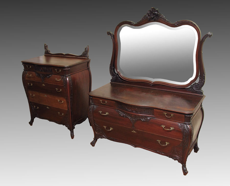 Appraisal: RJ HORNER SOLID MAHOGANY TALL CHEST AND DRESSER WITH BIRD