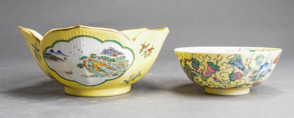 Appraisal: TWO CHINESE FAMILLE JAUNE BOWLS D OF LARGER IN CM