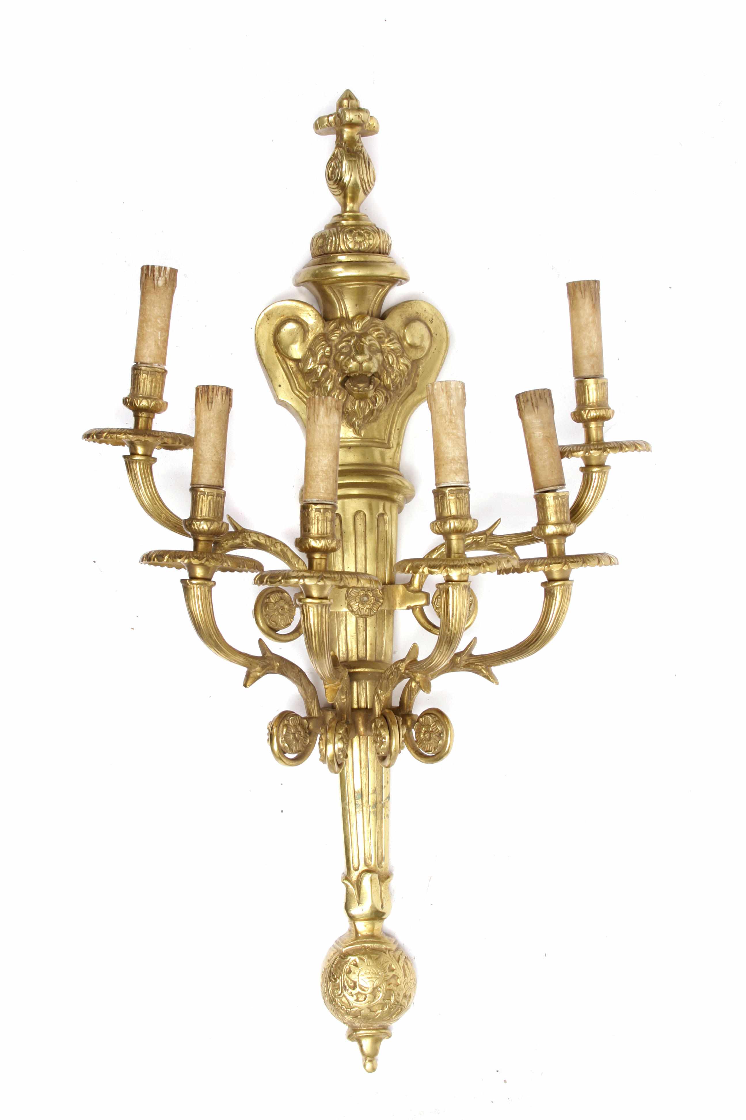 Appraisal: A pair of Neoclassical style gilt bronze six light wall