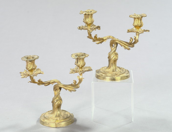 Appraisal: Pair of Louis XVI-Style Gilt-Lacquered Spelter and Brass Two-Light Candelabra