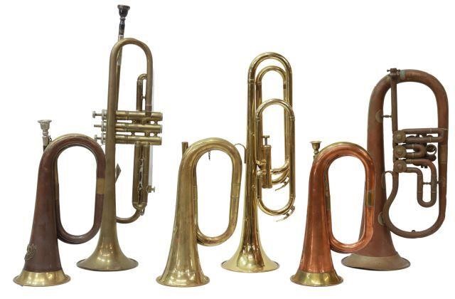 Appraisal: lot of Copper and brass bugles and trumpets dents lack