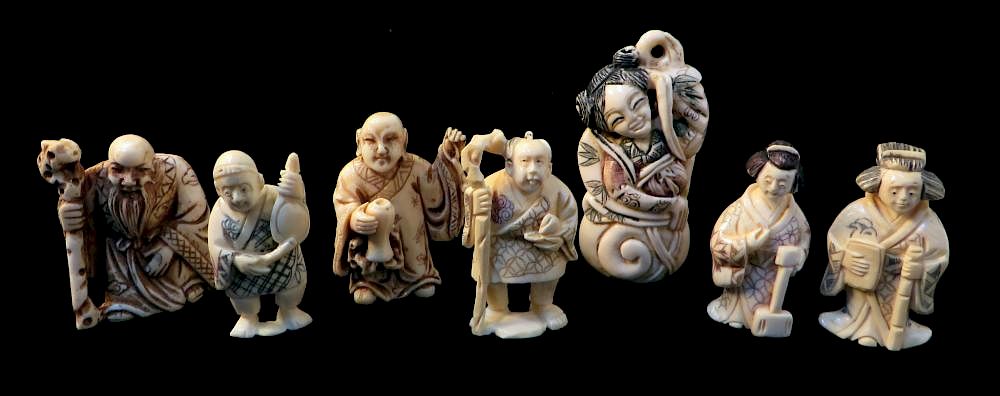 Appraisal: Seven Assorted th C Ivory Netsukes Seven Assorted th C