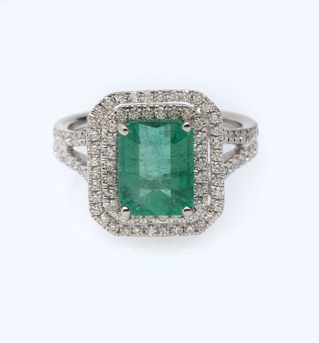 Appraisal: CT EMERALD RING WITH DIAMONDS IN PLATINUM CT rectangular step