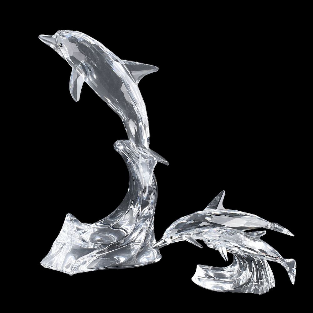 Appraisal: Two Swarovski Figurines Two Swarovski Crystal Dolphin Figurines Signed The