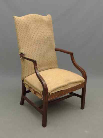 Appraisal: Hepplewhite mahogany inlaid lolling chair Boston C - '' Seat