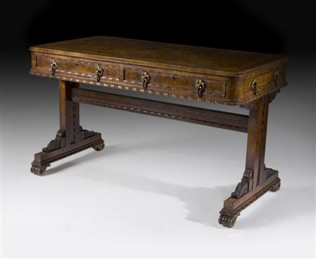 Appraisal: GOOD REGENCY POLLARD OAK AND INLAID LIBRARY TABLE CIRCA the