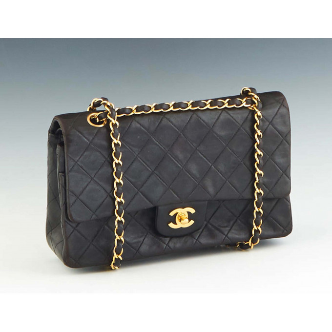 Appraisal: Classic Double Flap Chanel Shoulder Bag in black quilted lambskin