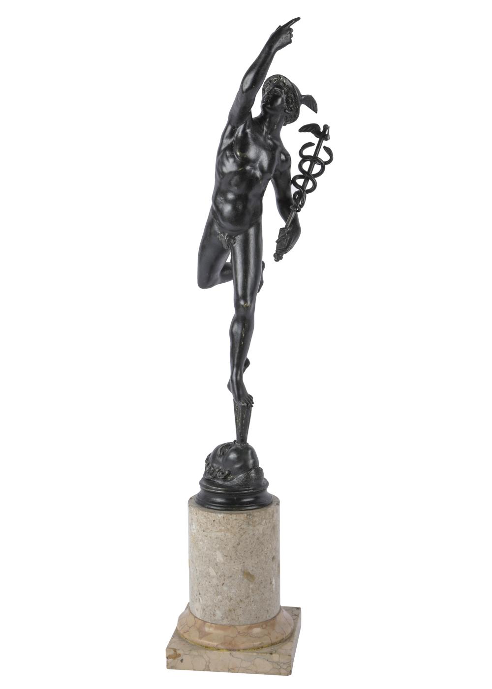 Appraisal: AFTER GIAMBOLOGNA - MERCURYbronze with dark brown patina mounted on