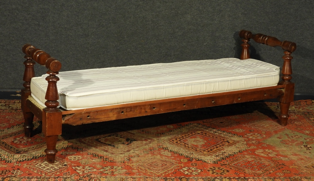 Appraisal: C AMERICAN FIGURED MAPLE CARVED DAY BED United States th