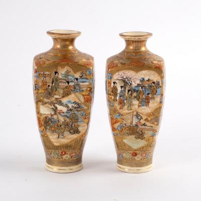 Appraisal: A pair of Japanese Satsuma square section bottle vases painted