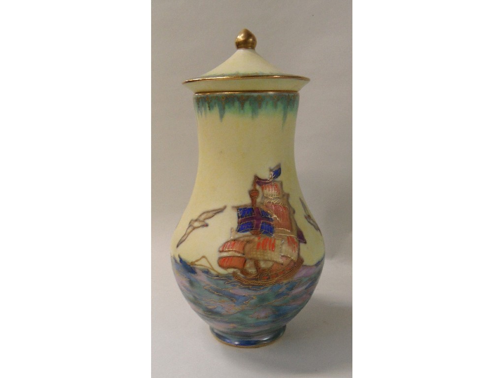 Appraisal: Crown Devon vase and cover decorated with a galleon at