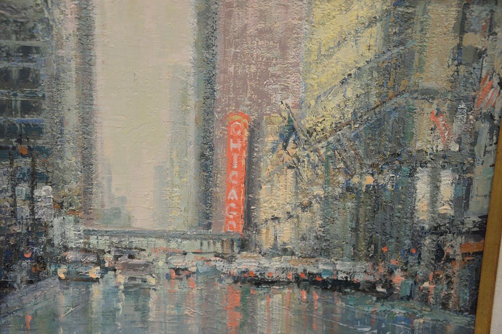 Appraisal: Edward Hajdin American th century Chicago Theater Summer Rain oil