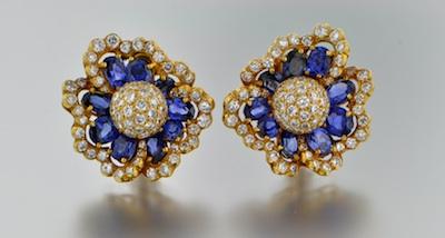 Appraisal: A Pair of Fine Sapphire and Diamond Earrings k yellow