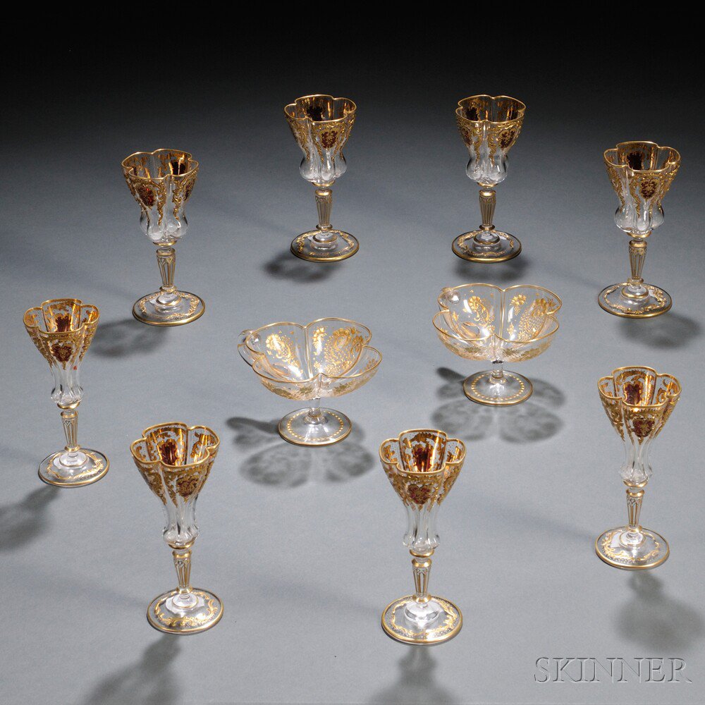 Appraisal: Ten Pieces of Bohemian Moser-type Glass Stemware th century eight