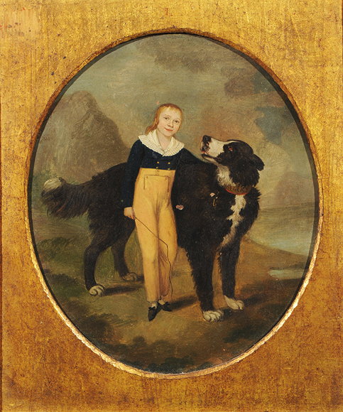 Appraisal: TH CENTURY ENGLISH SCHOOL A YOUNG CHILD WITH DOG IN