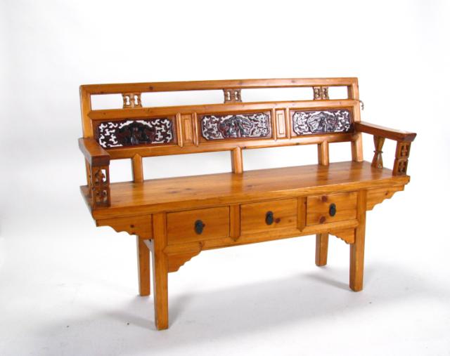 Appraisal: Asian Motif wooden garden bench approximately feet long