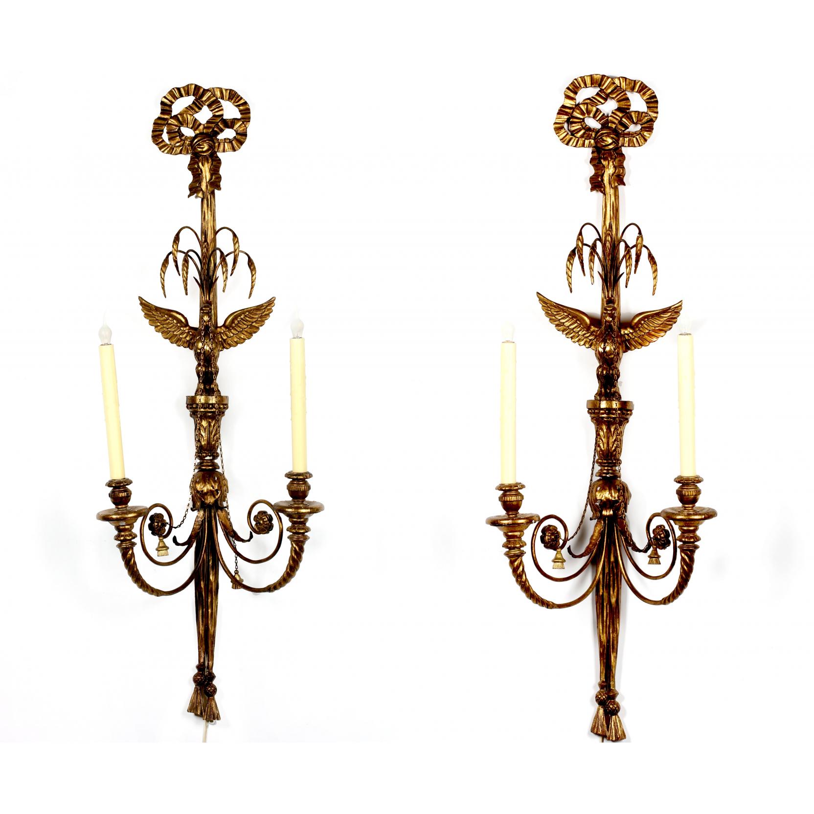 Appraisal: Pair of Italian Eagle Carved Gilt Wall Sconces first half