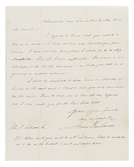 Appraisal: BUCHANAN JAMES Autograph Letter Signed to John T Sullivan expressing