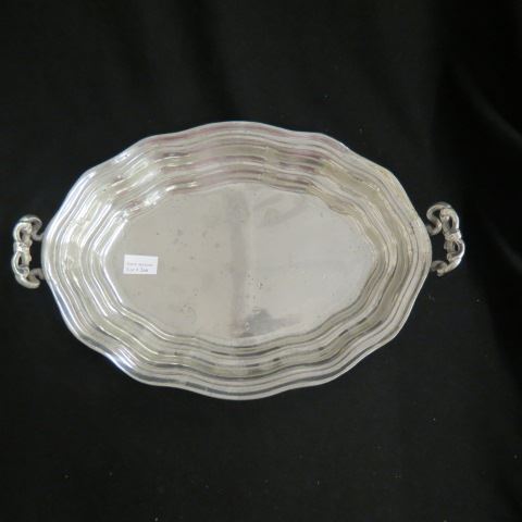 Appraisal: th Century Pewter Serving Dish oval scalloped handled x signed