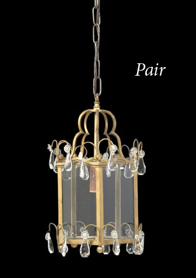 Appraisal: Pair of French Gilt-Brass and Glass Pentagonal Foyer Lanterns in