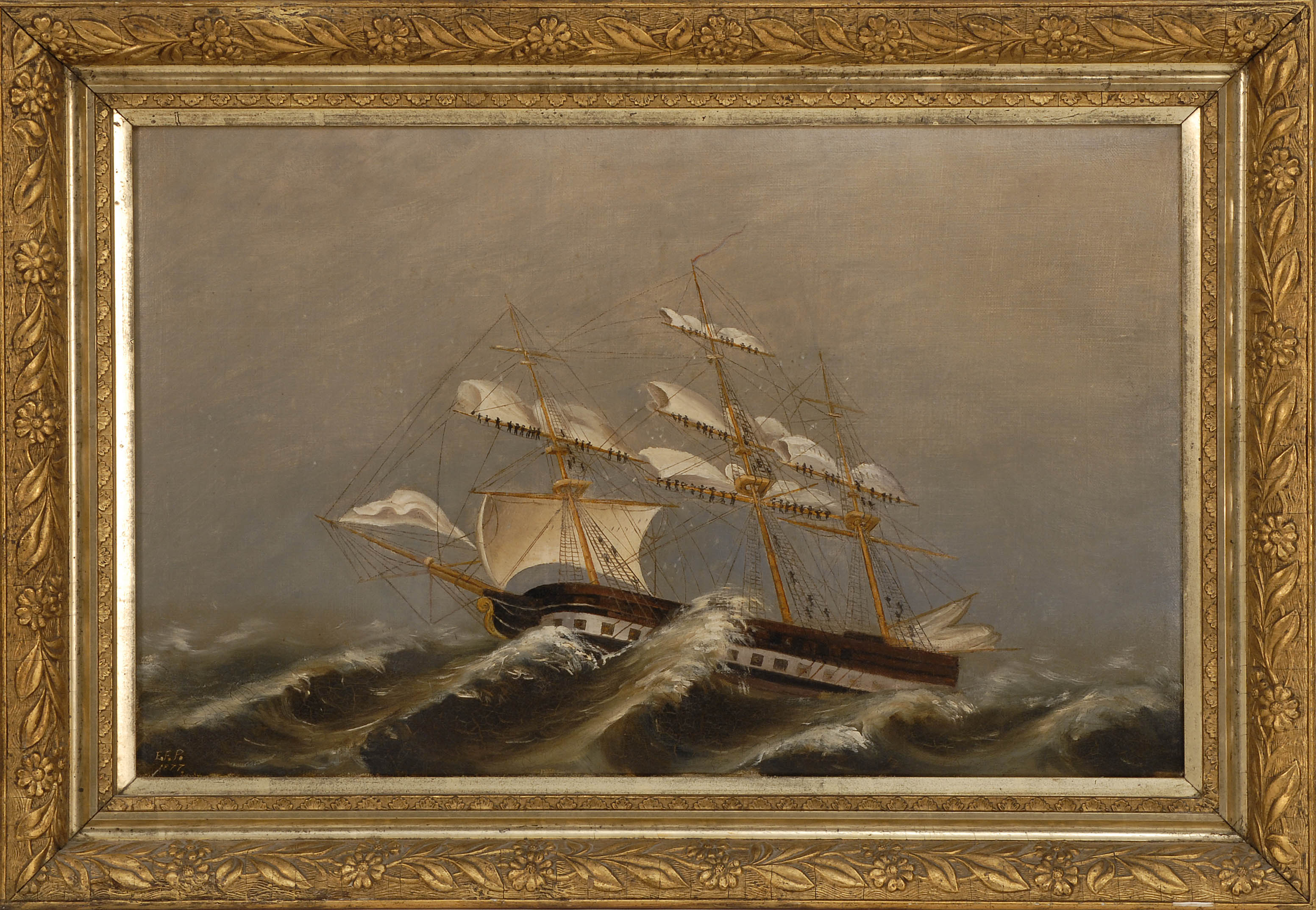 Appraisal: AMERICAN SCHOOL th CenturyShip in Stormy Seas Initialed and dated