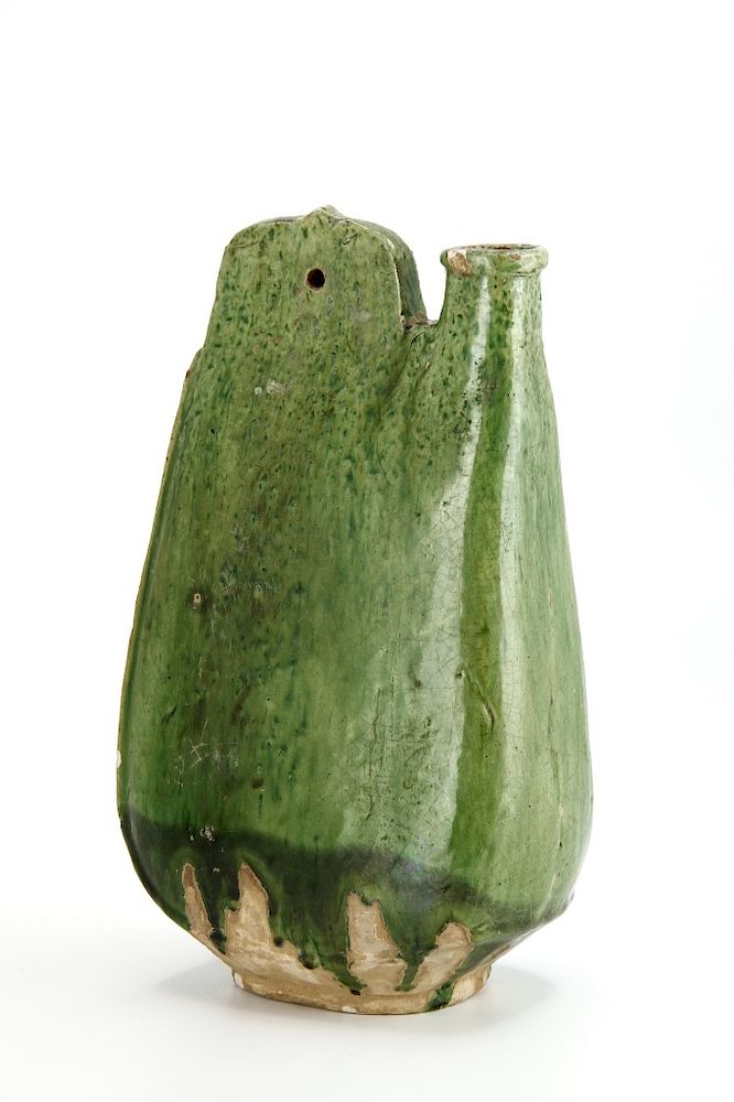 Appraisal: Green Glazed Flask Of 'pouch' form with the rounded lower