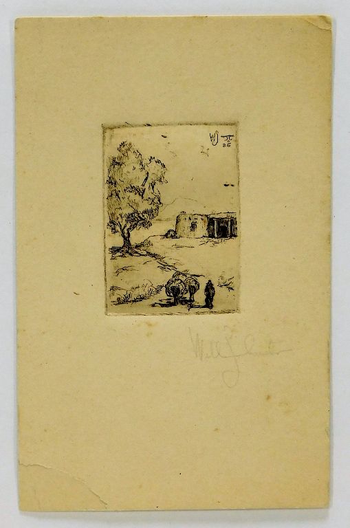 Appraisal: William Howard Schuster Miniature Western Etching William Howard Schuster Miniature