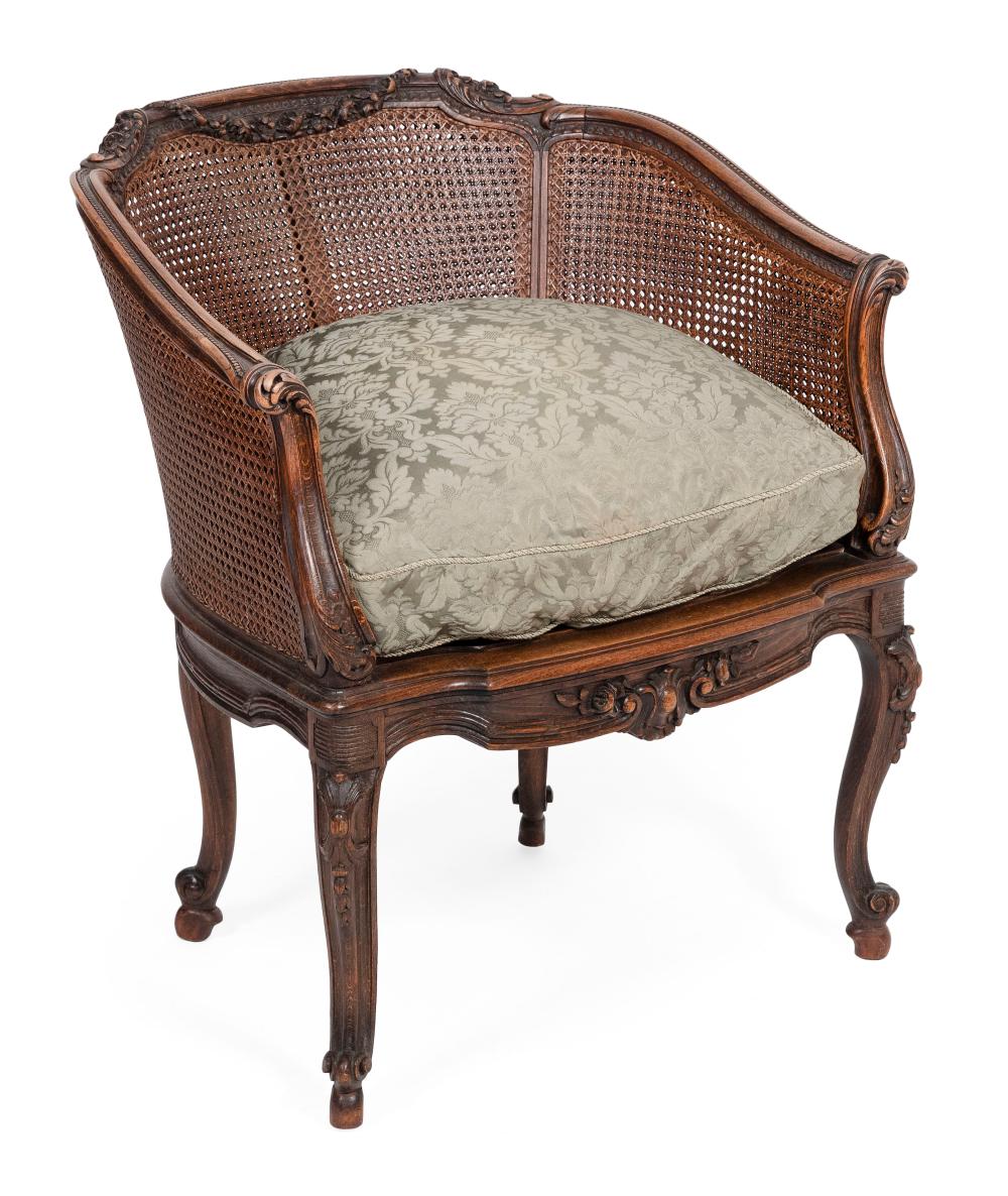 Appraisal: FRENCH LOUIS XV-STYLE DOUBLE CANE ARMCHAIR LATE TH CENTURY BACK