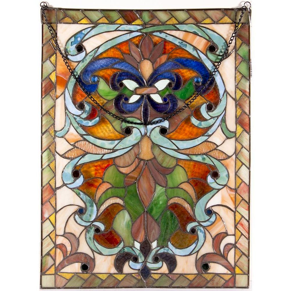 Appraisal: Stained glass panel A th century stained glass panel inches