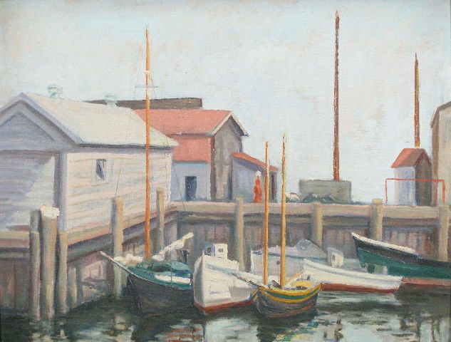 Appraisal: Rolfe Faries American th c Boats Nantucket oil on canvas