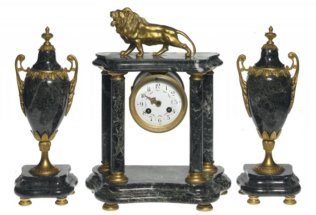 Appraisal: A FRENCH GILT BRONZE MOUNTED DARK GREEN MARBLE GARNITURE DU