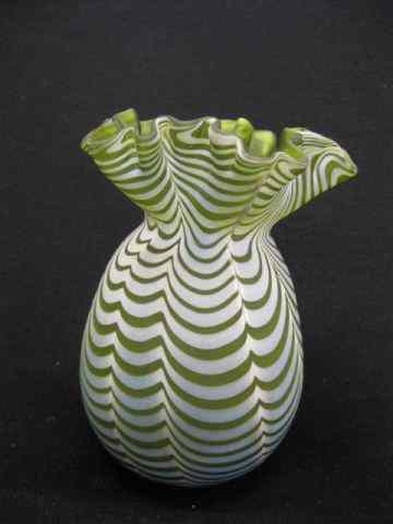 Appraisal: Nailsea Art Glass Vase white drapery on green body ruffle