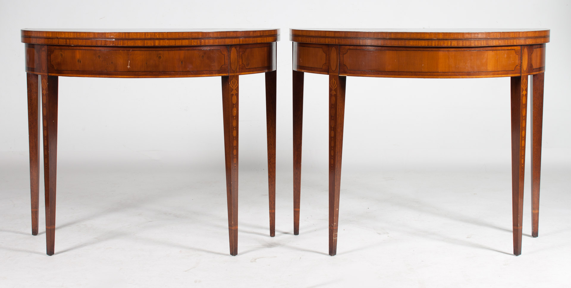 Appraisal: Pr of George III style inlaid mahogany card tables th