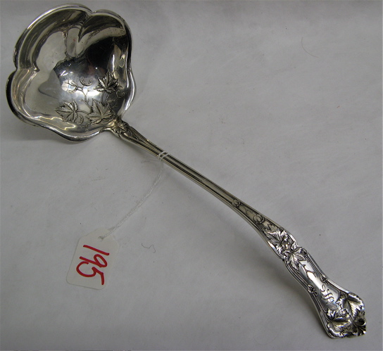 Appraisal: AMERICAN STERLING SILVER PUNCH LADLE curved handle repousse vintage grape