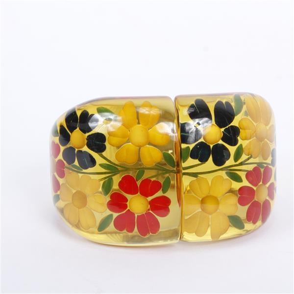 Appraisal: Bakelite Apple Juice Reverse Carved Colorful Floral Clamper Bangle Bracelet