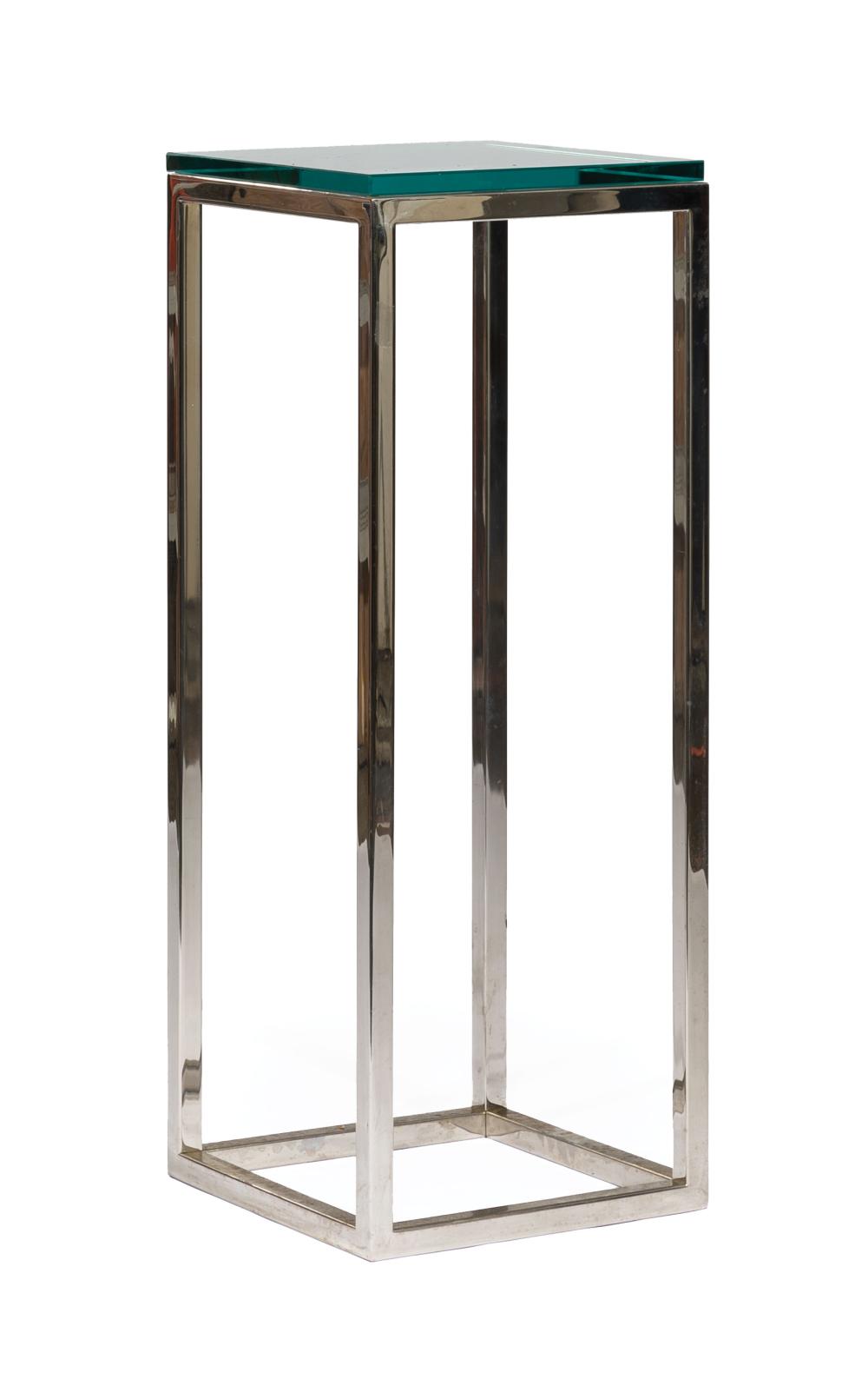 Appraisal: Modern Chrome and Glass Pedestal Table th c beveled glass