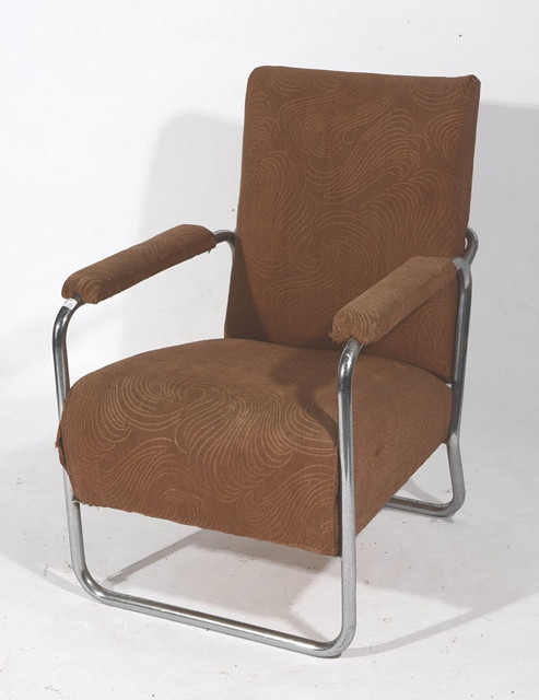 Appraisal: A LARGE CHROME ARMCHAIR attributed to Thonet with original patterned