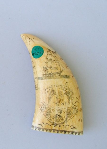 Appraisal: SCRIMSHAW WHALE'S TOOTH American th CenturyObverse with full-rigged ship above