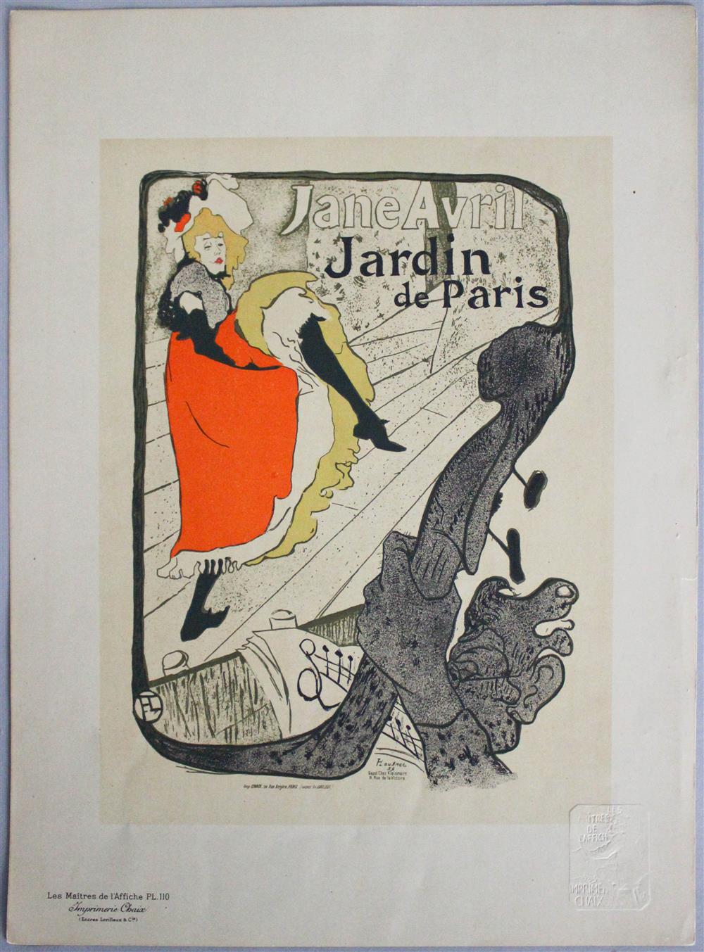 Appraisal: HENRI DE TOULOUSE-LAUTREC FRENCH - JANE AVRIL JARDIN DE PARIS